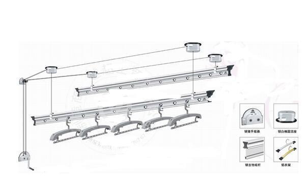 手動升降晾衣架的安裝方法,手動晾衣架通常有幾根鋼絲繩?